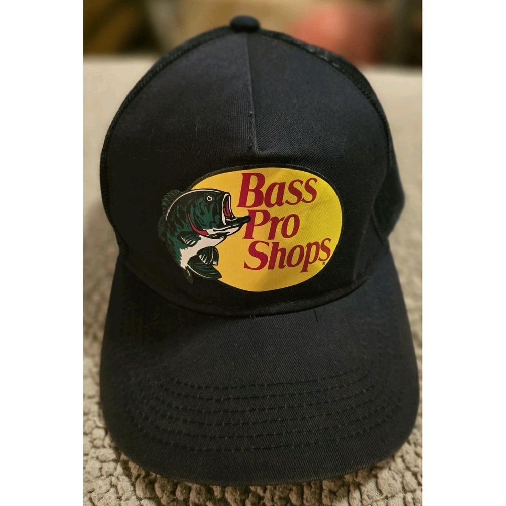 Bass Pro Shops Black Trucker Hat Snapback Mesh Hat Fishing Cap
